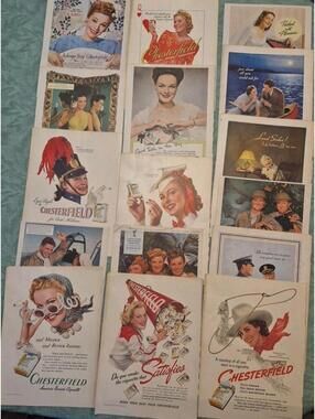 Chesterfield Cigarette 1930s And 1940s Lot Of 16 Magazine Ads